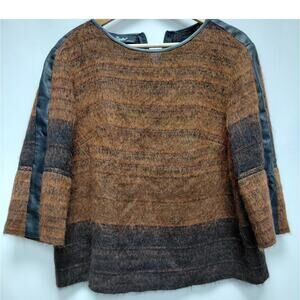 Badoo Brown Knit Top Colorblock 3/4 Sleeve Size 14